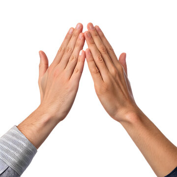 An image of two hands coming together for a high five against a transparent background.