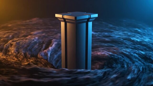 Swirling Water Vortex Around Metal Pillar.