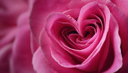 Fototapeta premium Close up photograph highlights the intricate heart shape formed by vibrant pink rose petals