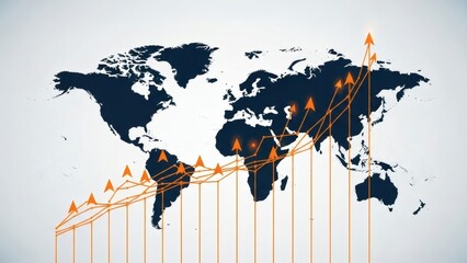 Global business growth with upward trends across continents and countries worldwide