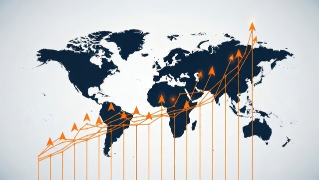 Global business growth with upward trends across continents and countries worldwide - Powered by Adobe