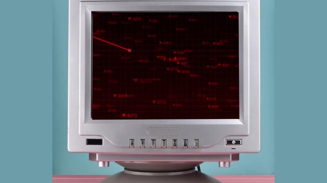 analog crt screen with coding data falling backgrund	