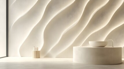 Minimalist bathroom with wave wall and basin interior