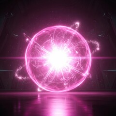 Pink Digital Energy Ball with Light Effect and Neon Energy Particles