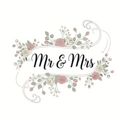 Elegant floral wedding banner with Mr & Mrs text
