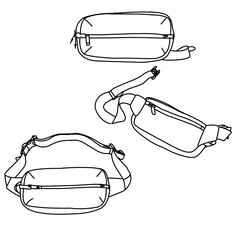 Line Art Illustration of Stylish Fanny Packs in Various Angles.