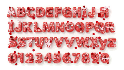 Creative 3D rendered alphabet, numbers, and symbols adorned with festive glitter and bows, perfect for celebratory designs and charming typography projects