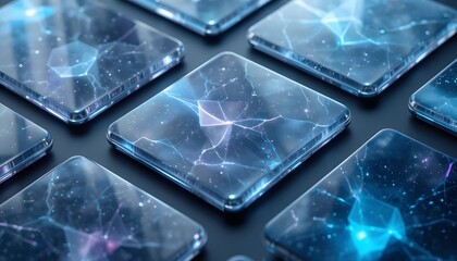 Futuristic Glass Tiles with Abstract Designs.