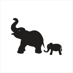Obraz premium Elephant silhouette illustration. Elephants are the largest land mammals on earth and have very large bodies, large ears, and long trunks.