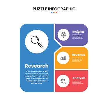 Business puzzle square infographic element with 4 part, option, point, diagram, graph