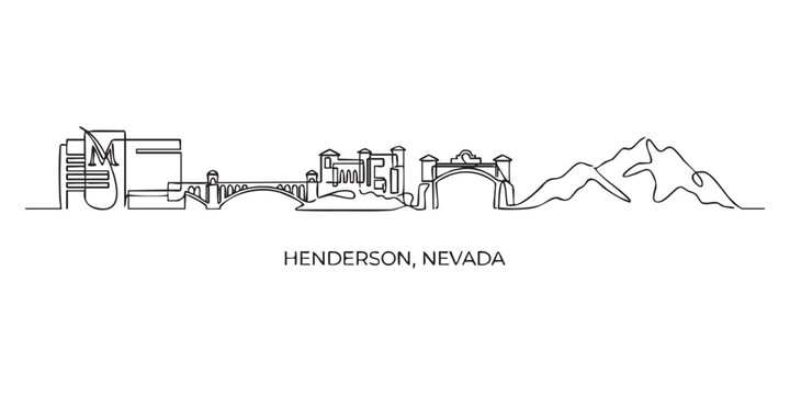 Henderson, Nevada City Skyline Continuous Line Art with Mountains and Resort