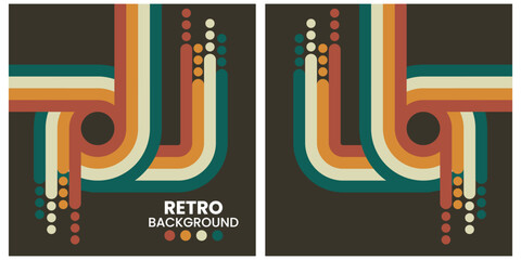 Retro Geometric Shapes in Warm Tones on Black Background Triptych