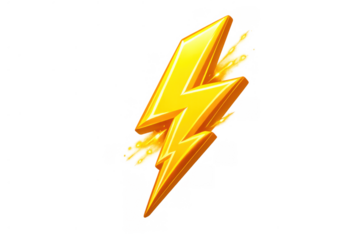 Golden lightning bolt icon representing speed, power, energy, electricity, and fast gaming performance with transparent background