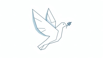 Geometric dove holding olive branch in flight symbolizing peace