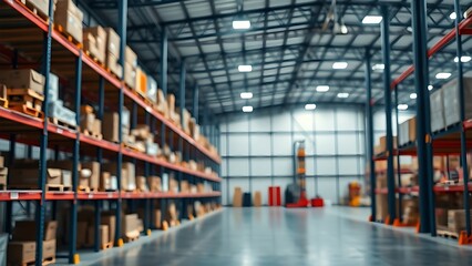 Industrial warehouse interior with focused shelves, highlighting professional storage solutions.

