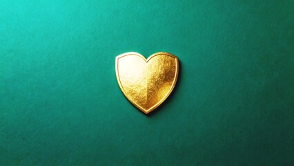 Deep emerald green background with gold shield heart symbol, integrity and ethical leadership 