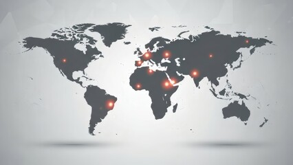 Global connections map with glowing red dots on world map background