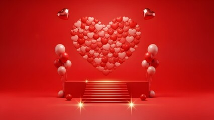 Mothers day heartfelt celebration with red balloons and staircase