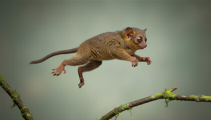 Obraz premium Dynamic Leap of a Small Mouse Lemur in Mid-Air