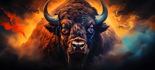realistic photo of a glossy monster bison,generative AI