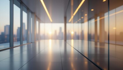 Minimalist luxury office design with reflective floors and bright light