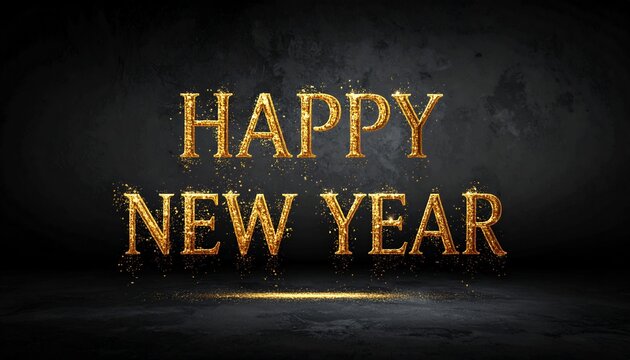 Golden Happy New Year Text on Dark Background for Festive Celebrations.