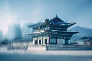 Obraz premium Traditional Korean architecture blends with modern city structures.