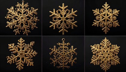 Golden Snowflake Collection - Intricate Designs for Winter Holiday Decor.