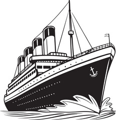 Fototapeta premium Luxury minimalist black Titanic ship silhouette flat vector icon with precise lines premium isolated transparent background design for branding use