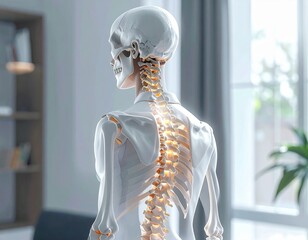 Human Spinal Model Placed on a Bright and Clean Doctor's Consultation Desk