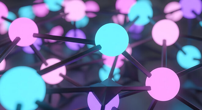 Neon colored molecular structure model. - Powered by Adobe