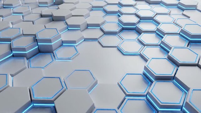 Geometric hexagon pattern with blue light technology abstract background