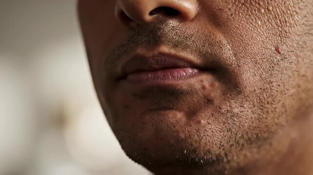Close up of a persons mouth and lower face neutral expression
