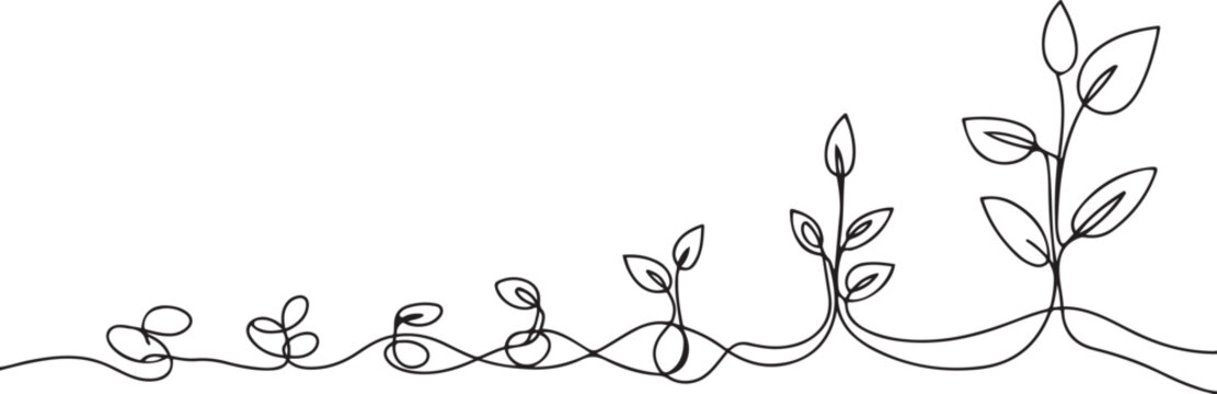 Continuous one line drawing plant seeds grow on the earth. World environment day concept. one line Art icon drawing vector