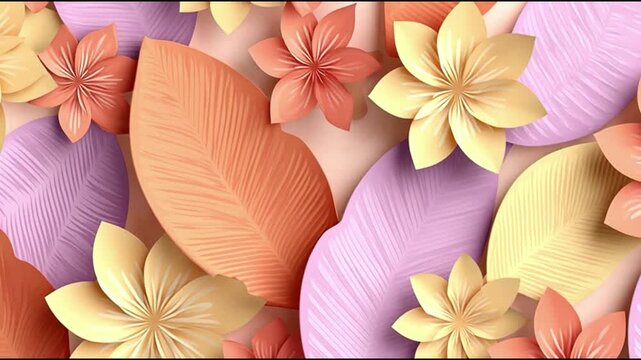 Delicate seamless pattern with beautifully crafted paper-cut flowers and leaves in soothing pastel colors, creating a charming decorative background