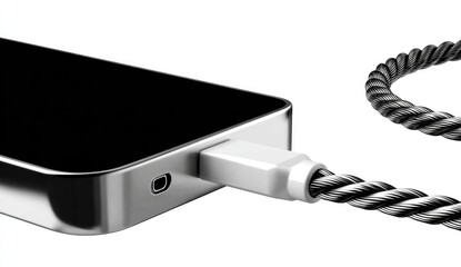 Smartphone charging cable connected to device.