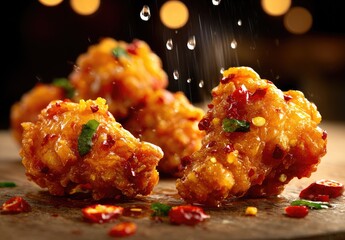 Spicy Chicken Bites with Chili Flakes and Herbs.