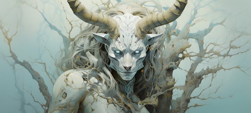 realistic photo of a glossy minotaur liger dryad,generative AI