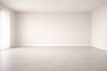 Minimal White Wall Interior Background with Grey Floor and Copy Space