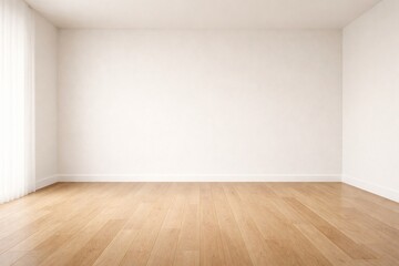 Minimal White Wall Interior Background with Wooden Floor and Copy Space