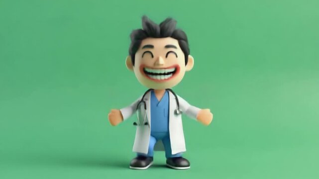 Friendly doctor cartoon character in white coat smiling