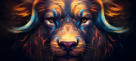 realistic photo of a glossy bison head lion,generative AI