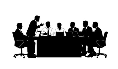 Business People Meeting Silhouette Vector Illustration with Laptops