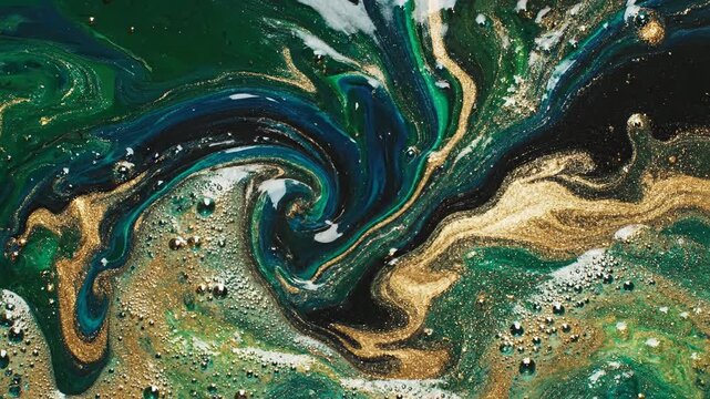 Swirling abstract motion background in emerald green gold and navy blue