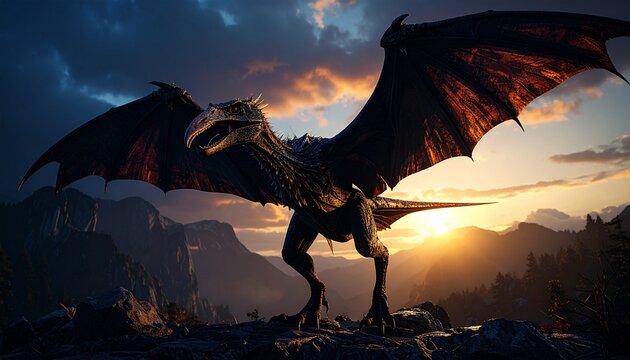 Pteranodon flying in the beautiful morning sky　美しい朝焼けの空を飛行するプテラノドン