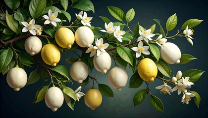 Lemon Tree Branch with Blossoms - A Fresh and Vibrant Image.