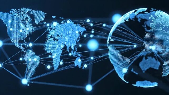 Global digital network connectivity abstract world map with connections