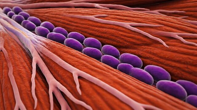 Close up of muscle fibers showing detailed biological cellular structure