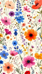 Vibrant Floral Pattern - A Colorful Symphony of Wildflowers in Bloom.