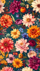 Vibrant Floral Symphony - A Colorful Garden of Dahlias and Blooms.
